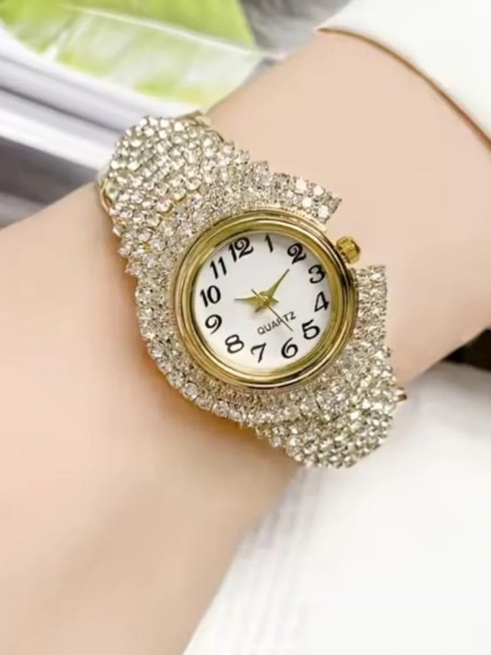 Anthropologie Gold Crystal Pavé Bracelet Watch